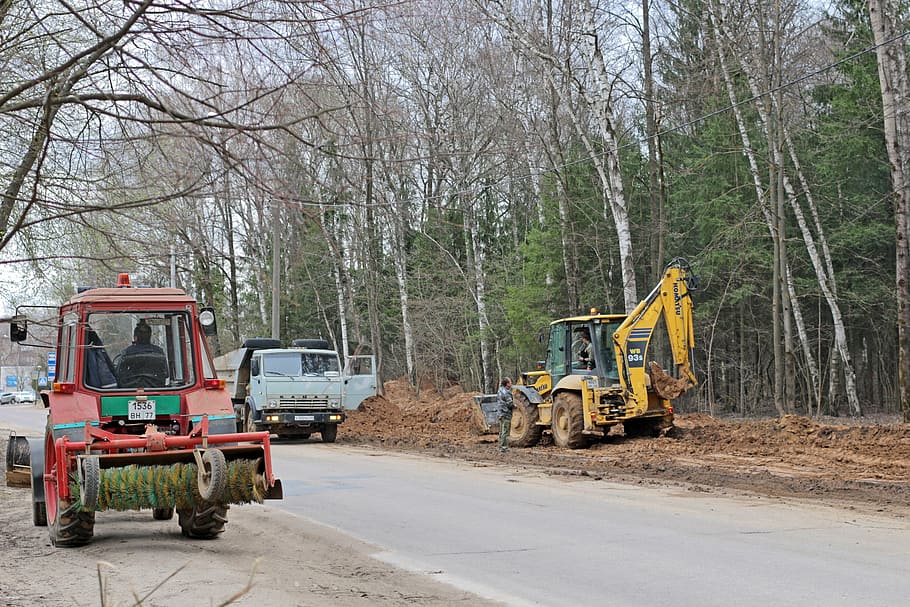 construction, repair, road, technique, working, digging, laying HD wallpaper