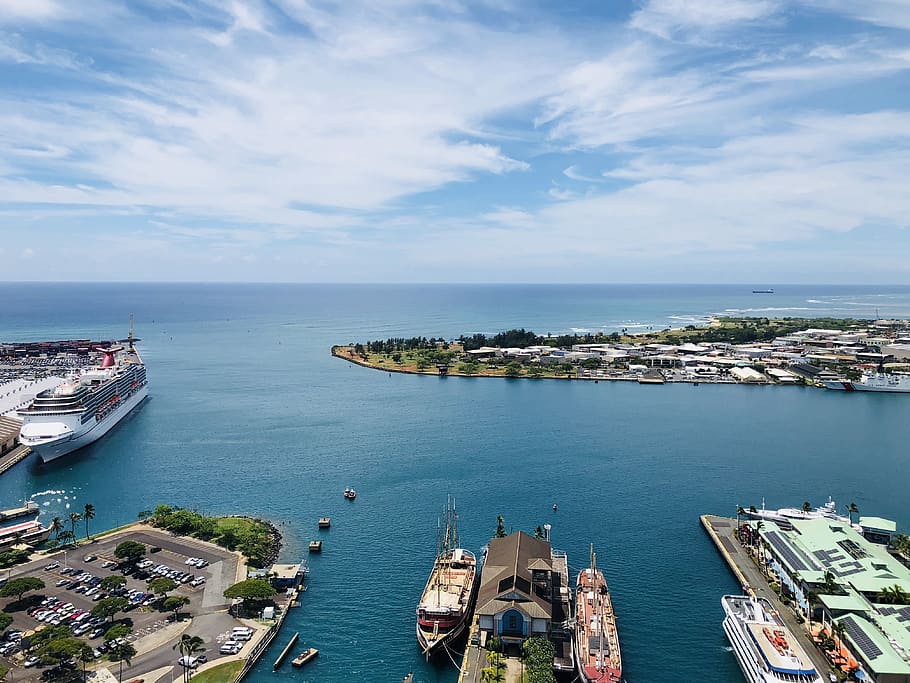 honolulu, sunny, day, water, sea, nautical vessel, sky, horizon over water HD wallpaper