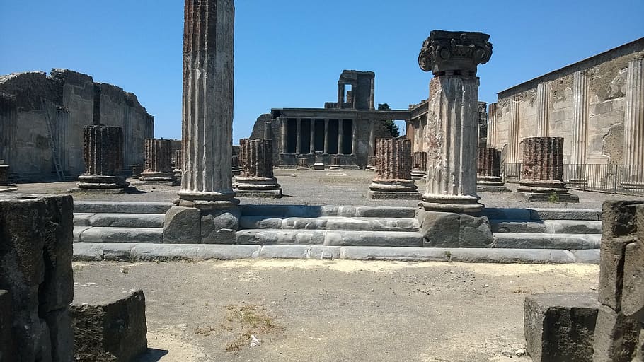 gray concrete monument under blue sky, pompeii, ruins, volcano, HD wallpaper