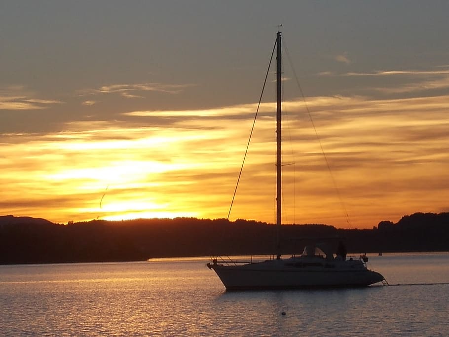 ship, sunset, boot, nautical vessel, transportation, water HD wallpaper