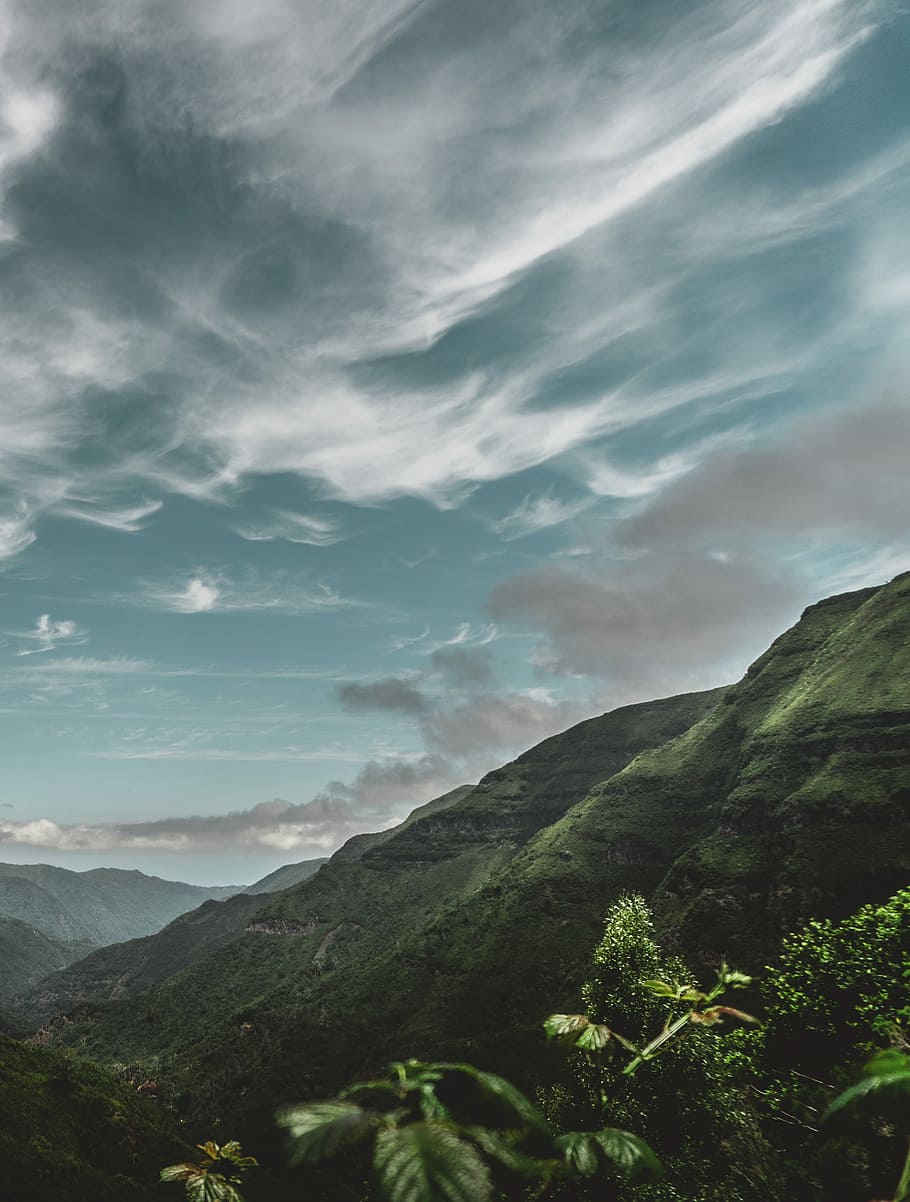 green mountains under blue cloudy skies, green mountain landscape during semi cloudy daytime HD wallpaper