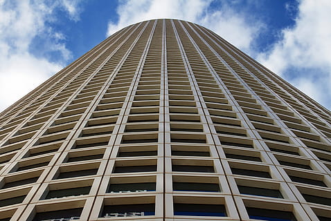 low angle photography of beige concrete building, architecture HD wallpaper