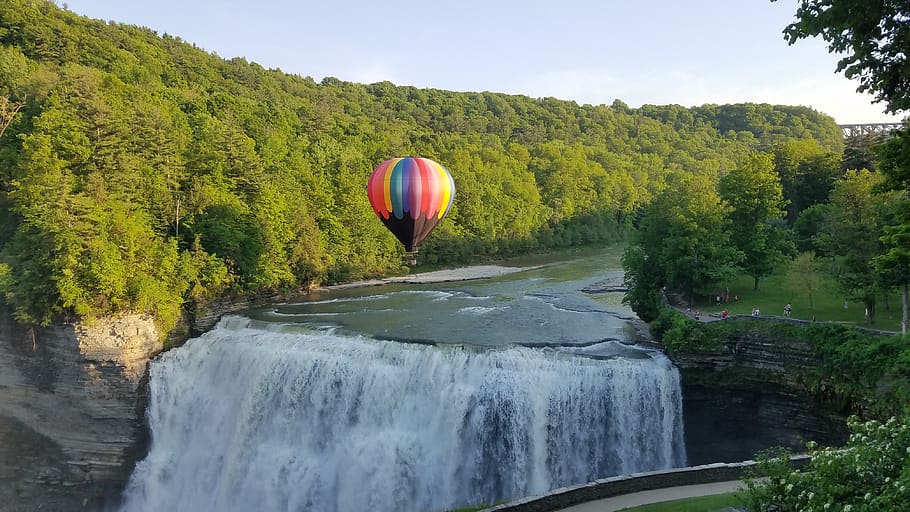 balloon, waterfalls, river, plant, tree, beauty in nature, scenics - nature HD wallpaper