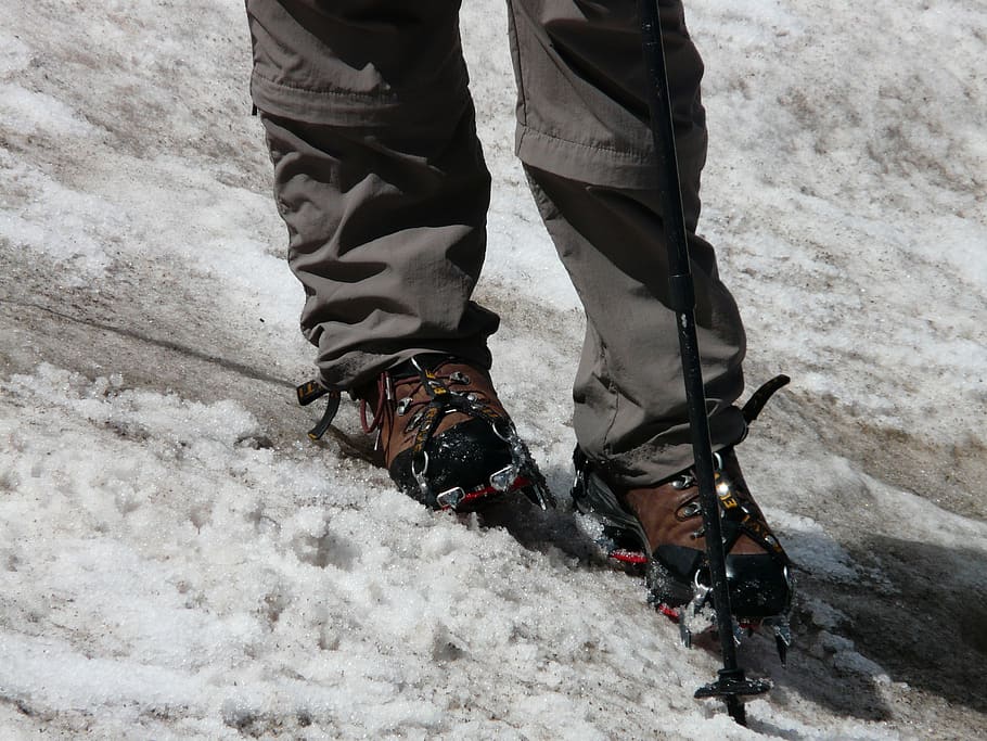 hiking shoes, snow, crampon, bergtour, hike, lace, hiking pants