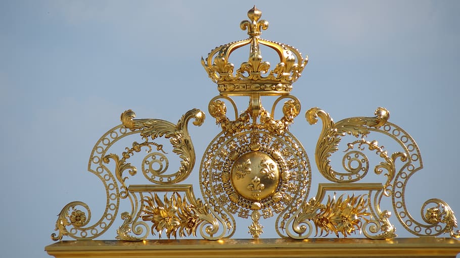 entry, grids, gilding, castle, versailles, france, gold colored HD wallpaper