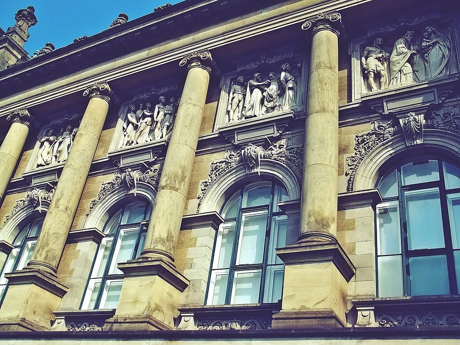 building, architecture, window, blue, facade, glass, hanover HD wallpaper