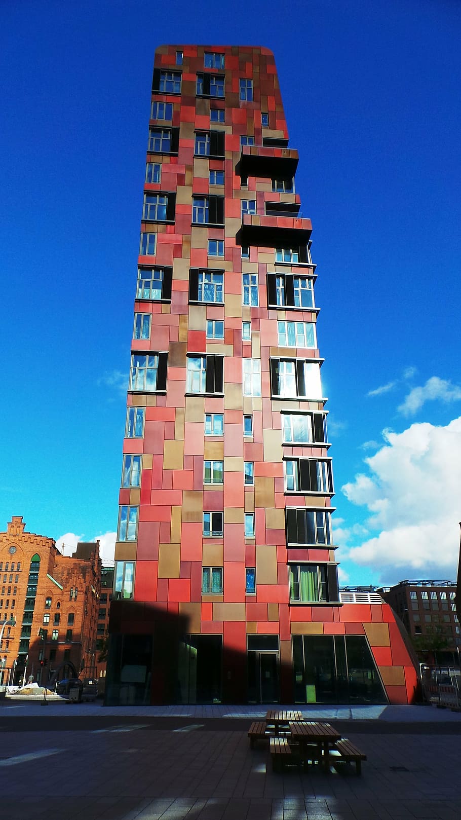 skyscraper, hamburg, building, large, colorful, modern, high HD wallpaper