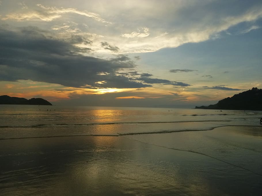 sunset, clouds, beach, mar, sky, water, cloud - sky, scenics - nature HD wallpaper