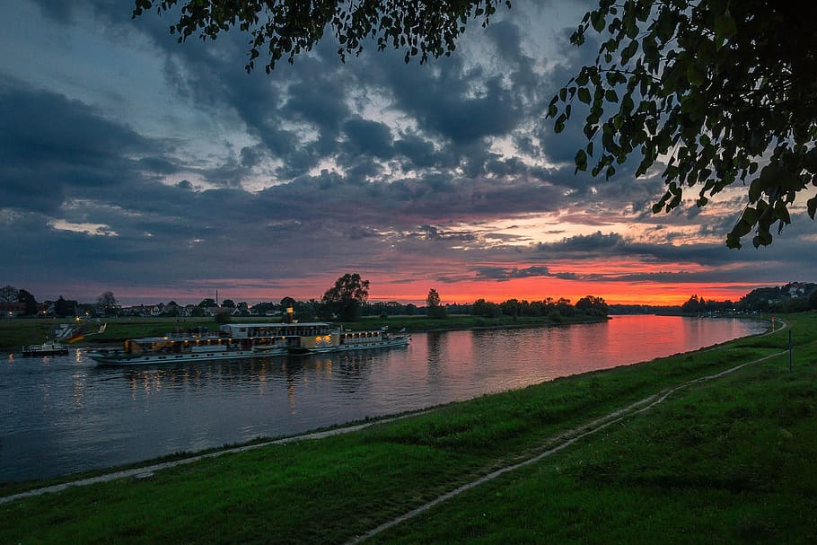 elbe, river, atmospheric, water, sky, cloud - sky, sunset, nature HD wallpaper