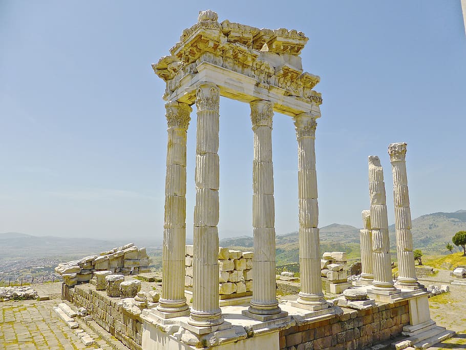 white concrete landmark, ruins, ancient, turkey, roman, columns