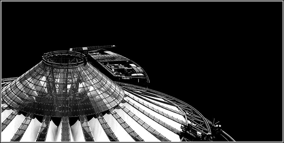 grayscale photograph of aerial view of building, architecture HD wallpaper