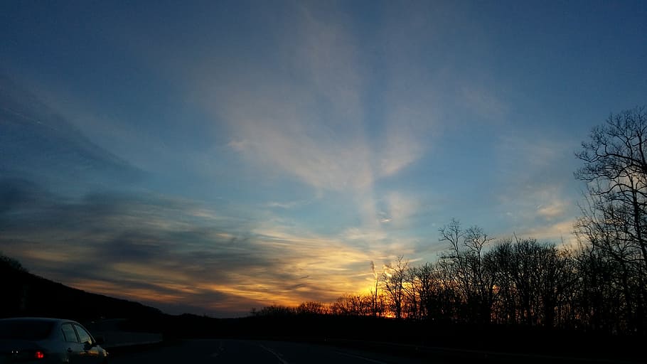 sky, blue, dawn, nature, high, light, cloud, scene, sun, color HD wallpaper