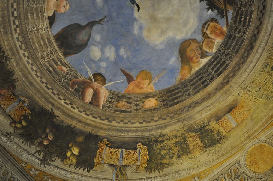 mantova, oculus, palazzo ducale, child, putto, decorative, putti, HD wallpaper