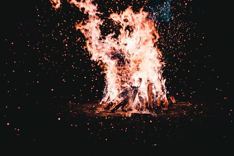 time lapse photography of bonfire, fire during nightime, orange HD wallpaper