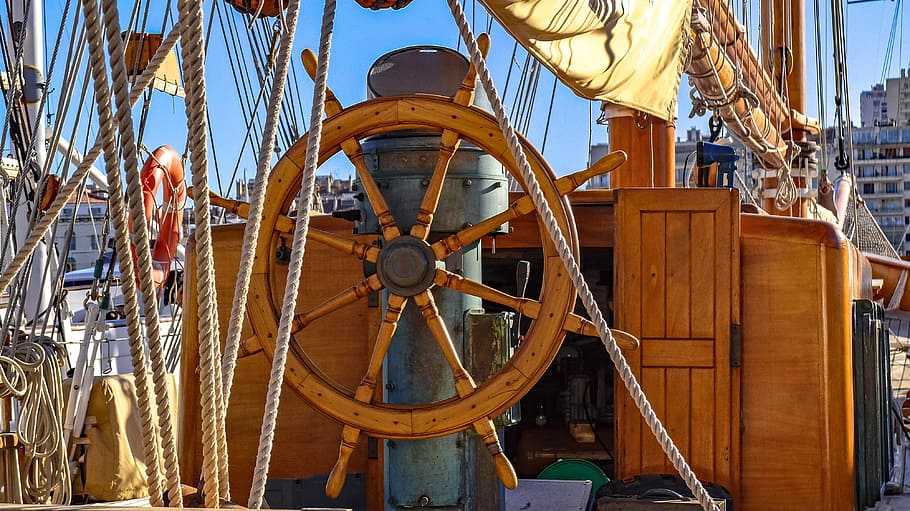 Helm, Wheel, Sailboat, Marine, Ship, navigation, retro, wood - material