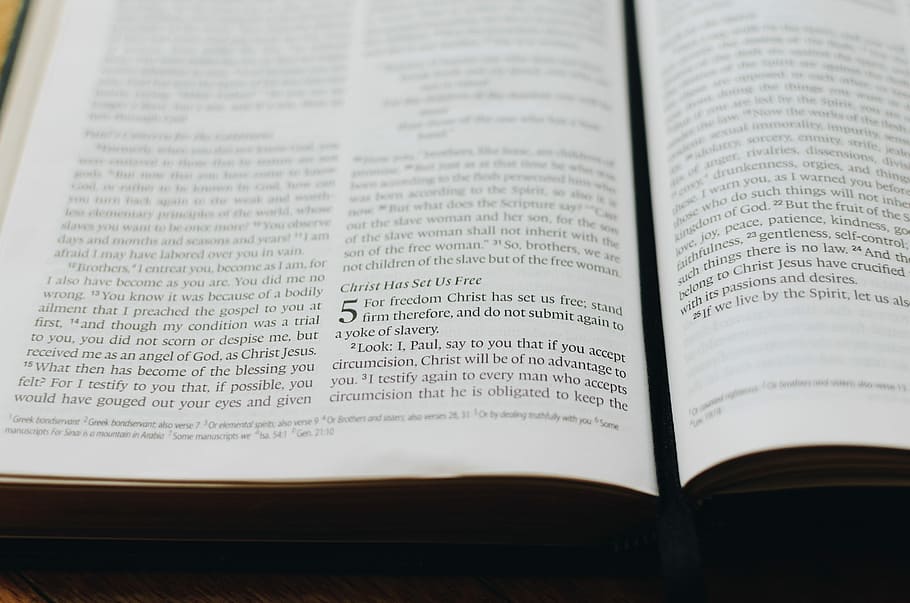 Galatians 5:1, Christ Has Set Us Free, from the Bible., white book opened HD wallpaper