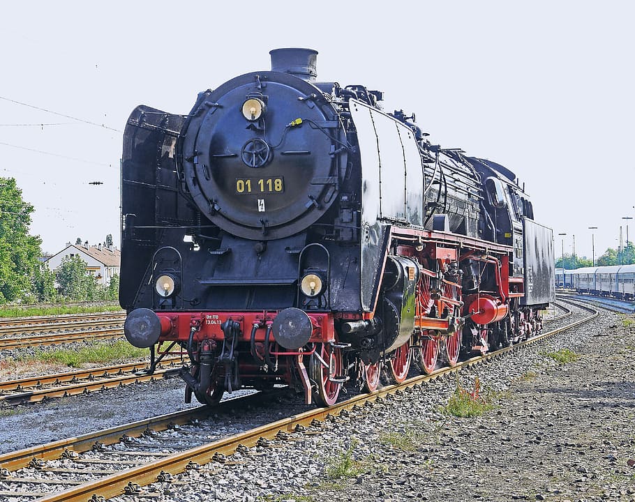 steam locomotive, express train, penny farthing locomotive, HD wallpaper