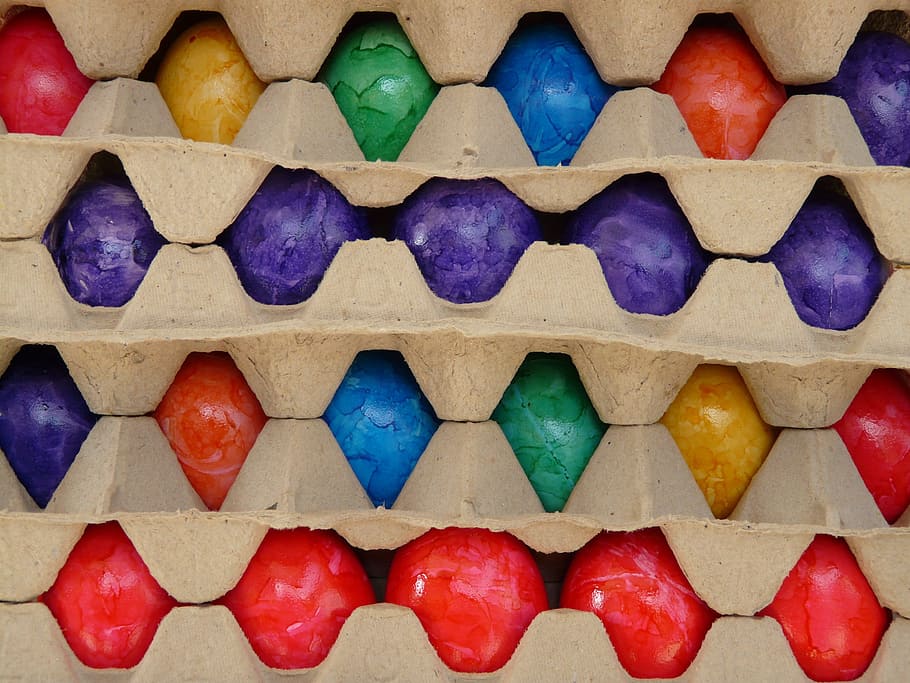 egg, easter eggs, colorful, egg box, food, full frame, backgrounds HD wallpaper