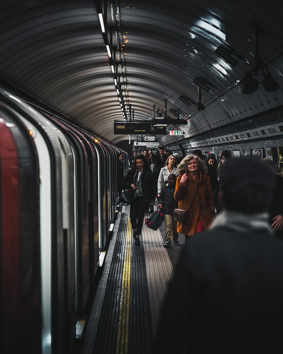 people walking near train, group of people walking beside train HD wallpaper