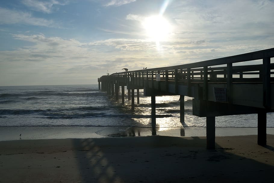 fishing pier, structure, landscape, ocean, sea, background HD wallpaper