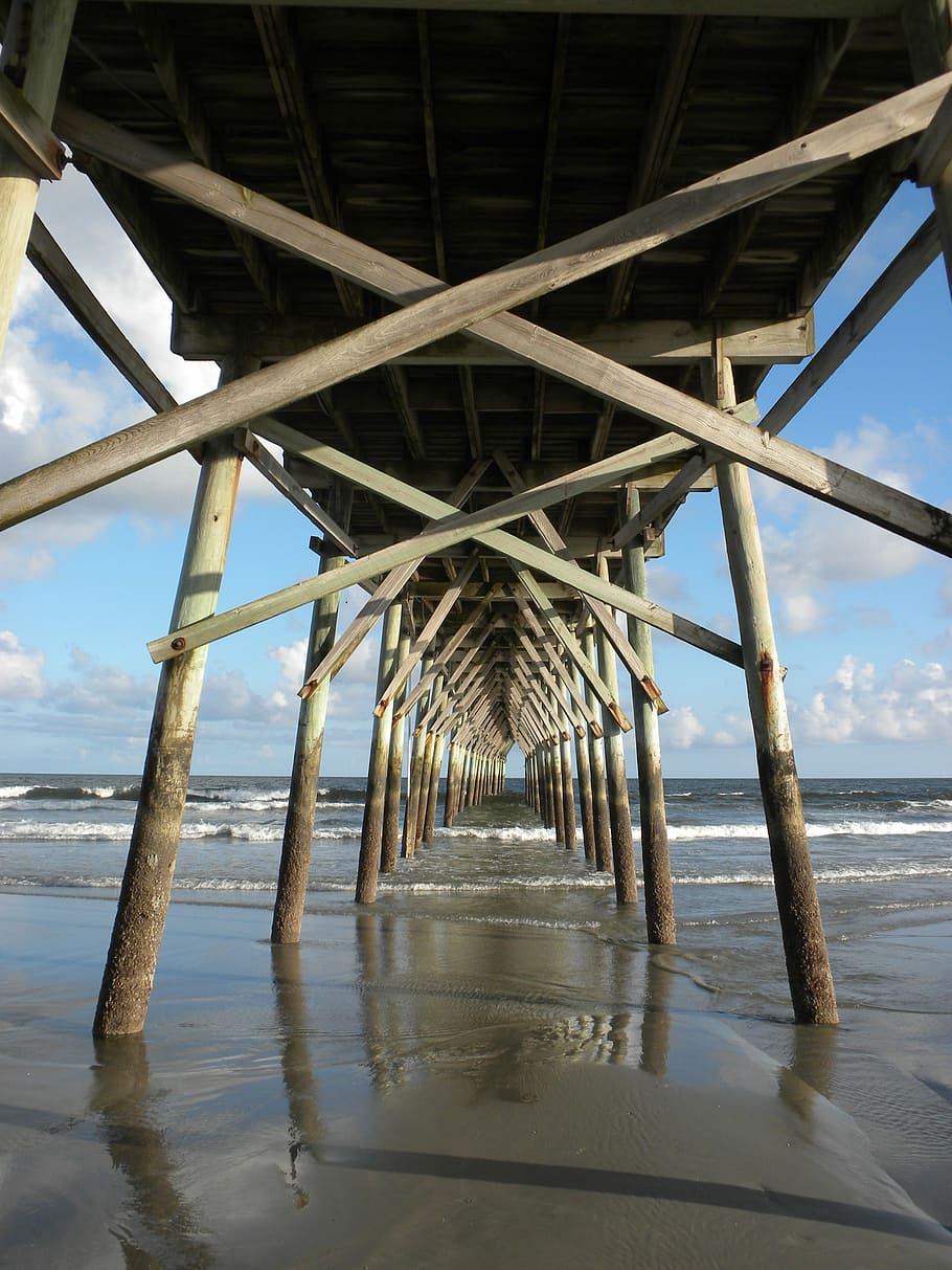 Pier, Coastline, Beach, Vacation, summer, ocean, sea, water HD wallpaper