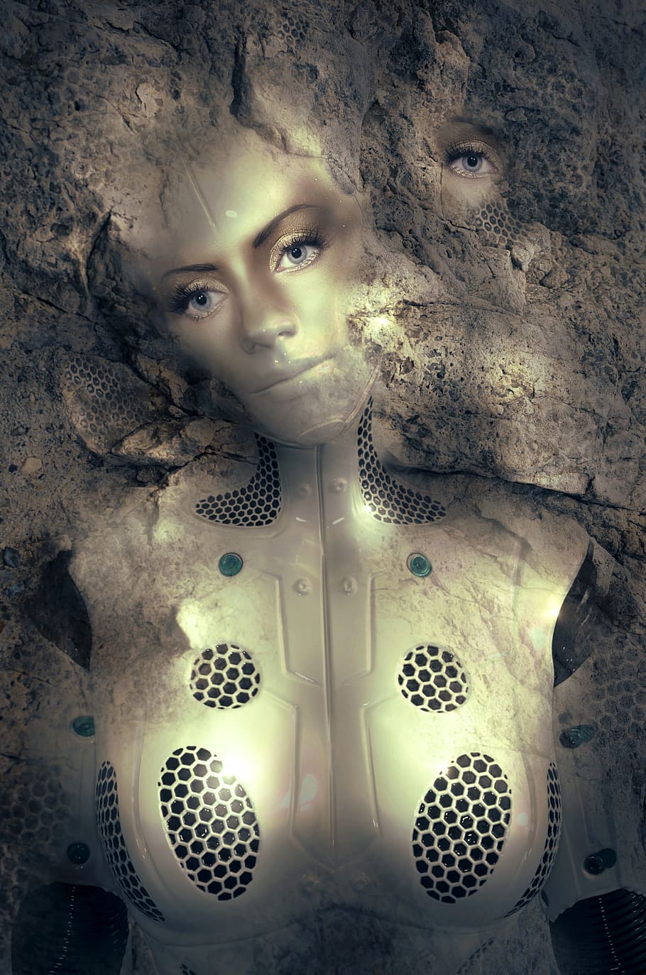 fantasy, android, stone, female, artificial, scifi, composing, HD wallpaper
