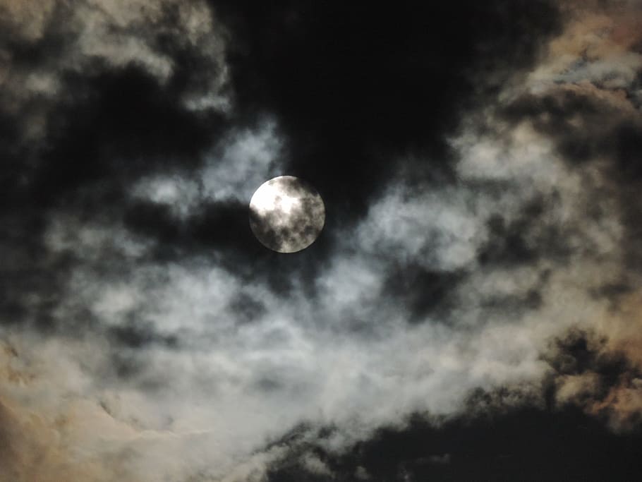 moon, clouds, sky, night, light, dark, moonlight, nature, scene HD wallpaper