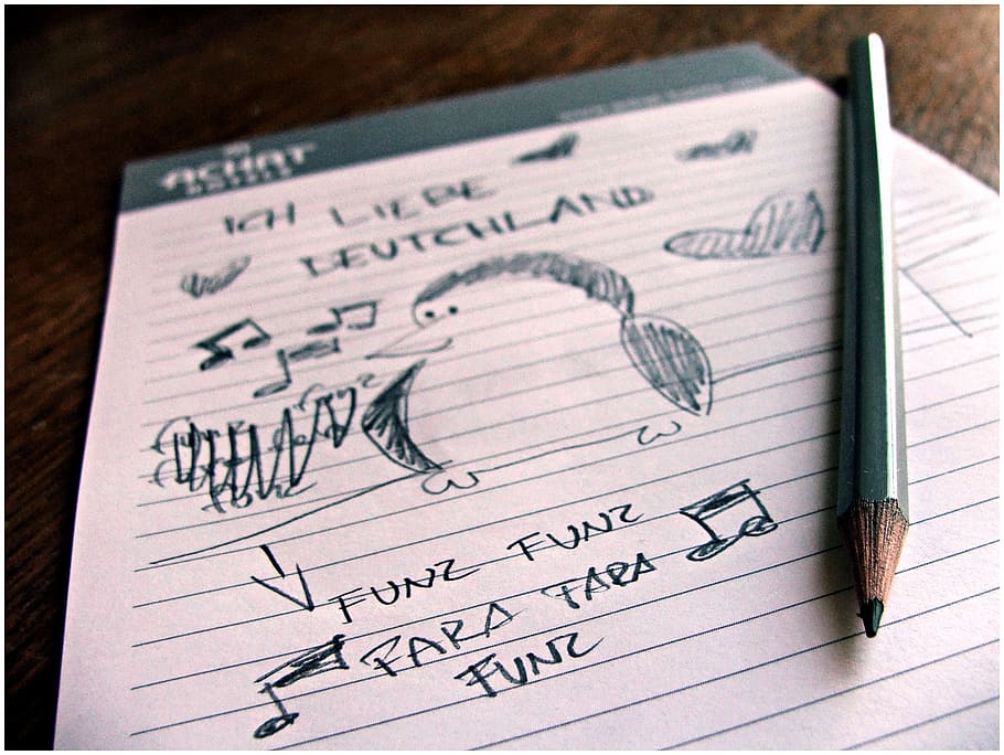 pencil on white ruled paper, handwriting, music, note, pad HD wallpaper