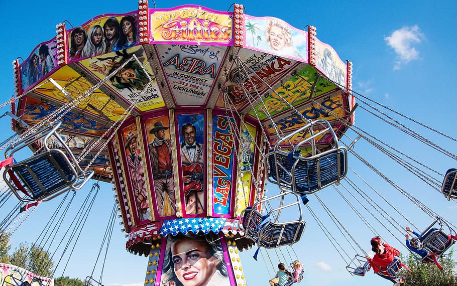 merry go round ride swing, carousel, chain carousel, circles HD wallpaper