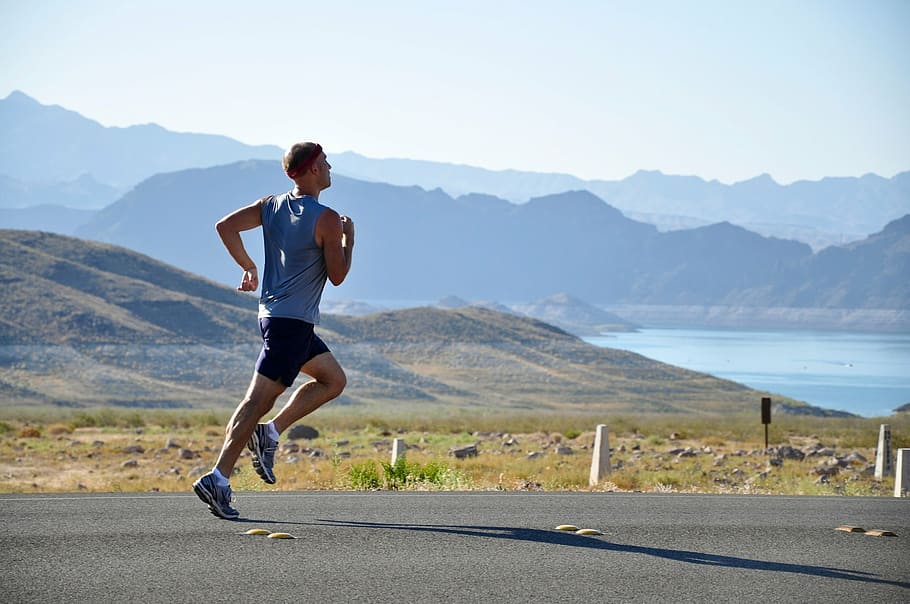 man running on asphalt road, runner, male, jogging, long distance