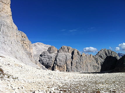 trekking, mountain, blue, sky, landscape, rock, climbing, hike stones HD wallpaper