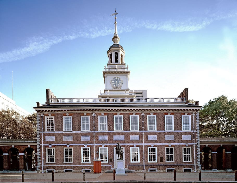 brown and white concrete building, independence hall, historic