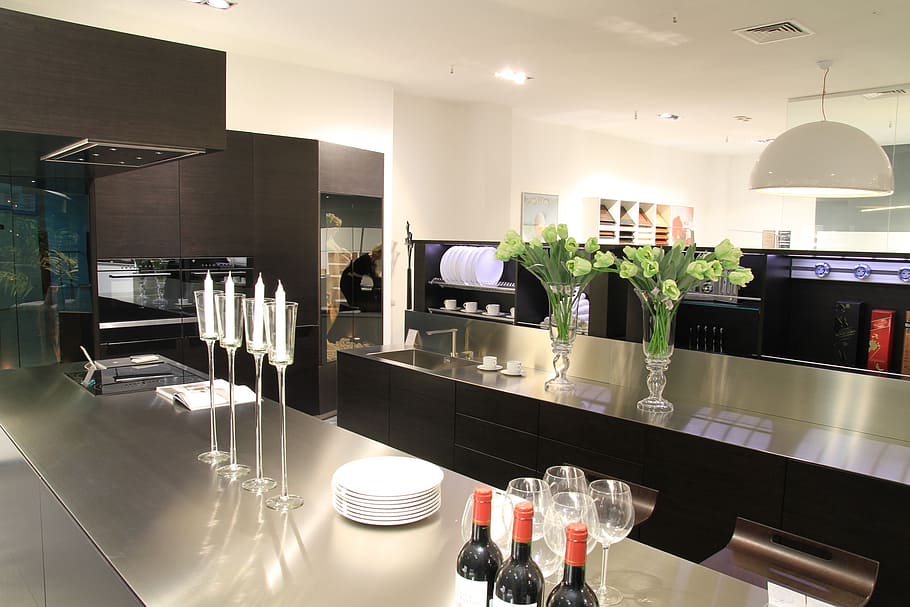 black bottle, kitchen, interior, interior kitchen, dinner table HD wallpaper