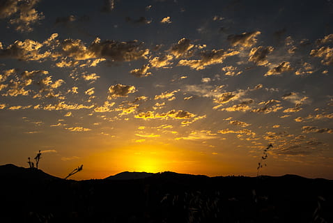 HD wallpaper: silhouette of mountain during golden hour, dawn, sun, nuebes  | Wallpaper Flare