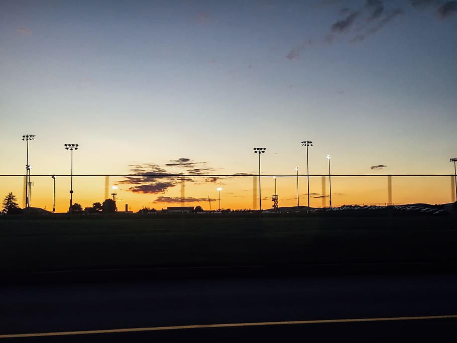 Sunset Over Field, clouds, lights, orange, yellow, Sky, Summer HD wallpaper