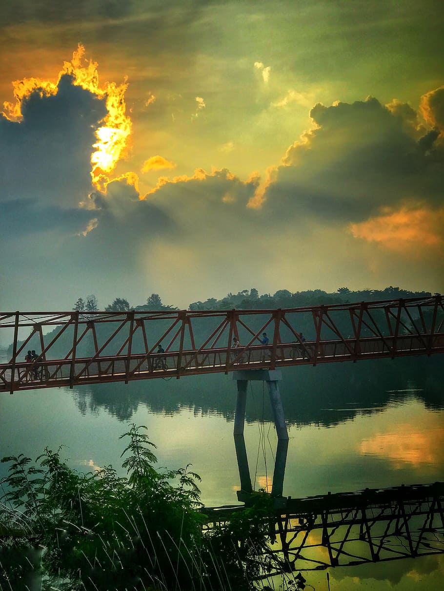 bridge, water, sky, river, travel, architecture, landscape HD wallpaper