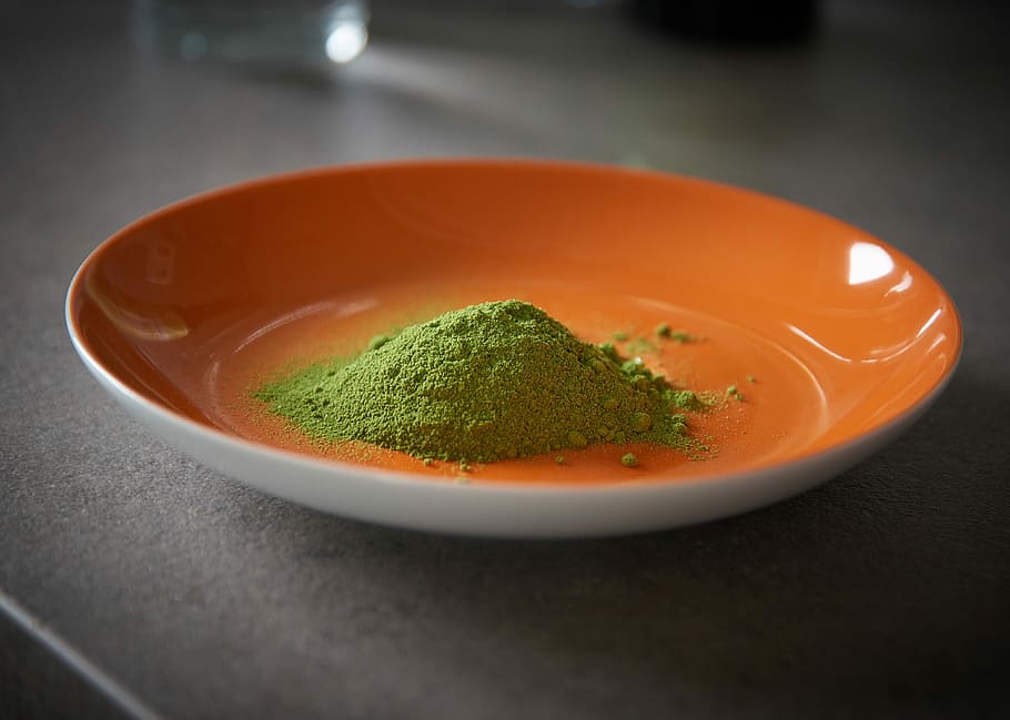 green powder on orange plate, Moringa, Oleifera, Leaf, leaf powder, HD wallpaper