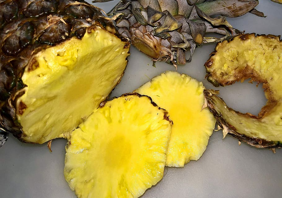 slices of pineapple fruit, tropical fruit, exotic, bromeliengewaechs, HD wallpaper
