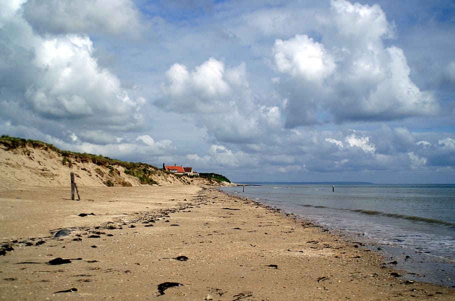 HD wallpaper: france, normandy, utah beach, sky, clouds, sand beach ...