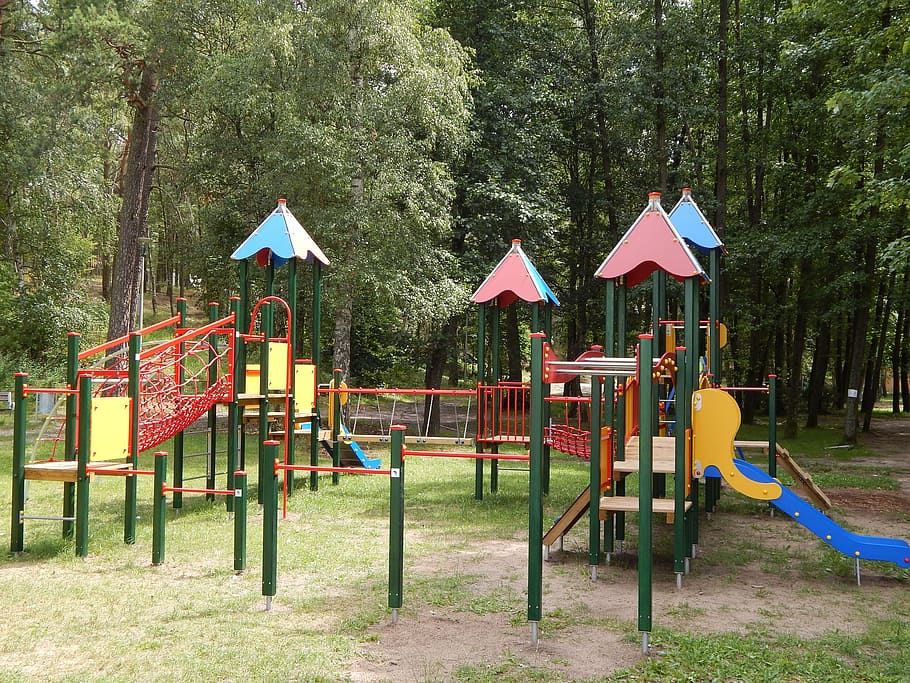 playground, joy, fun, tree, plant, childhood, nature, growth HD wallpaper