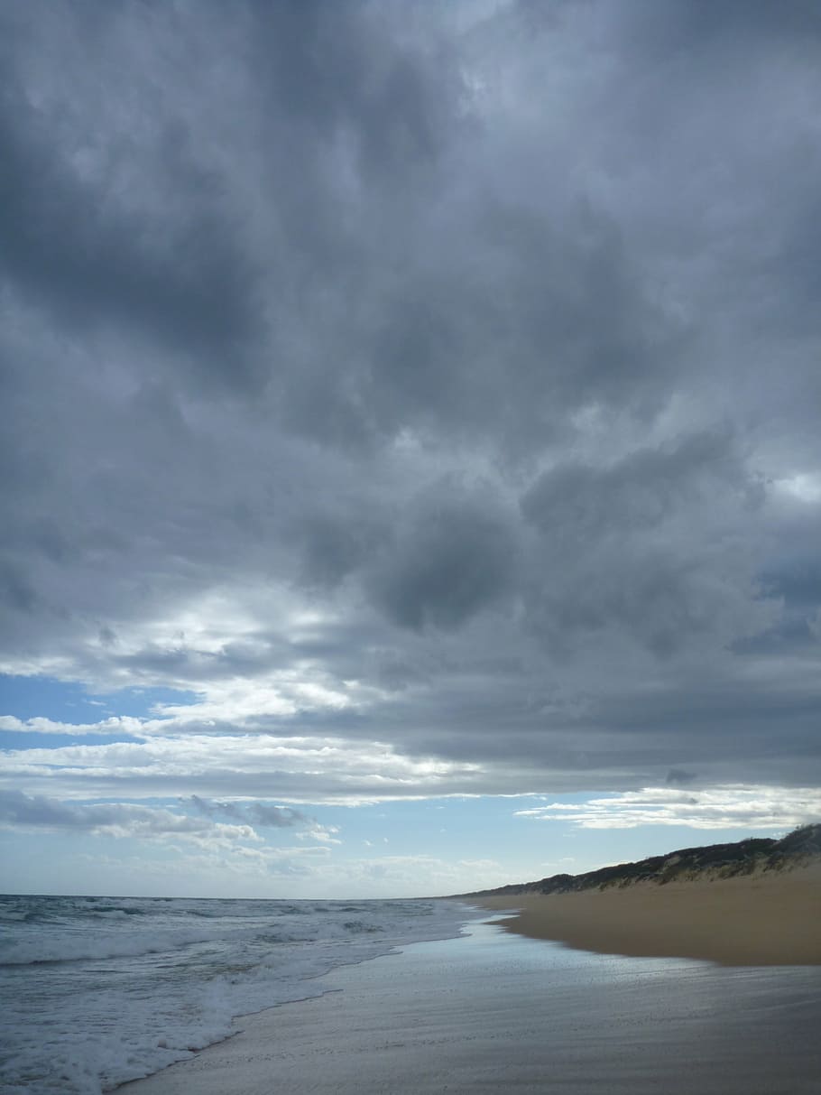 beach, clouds, low water, wave on beach, australia, nature HD wallpaper
