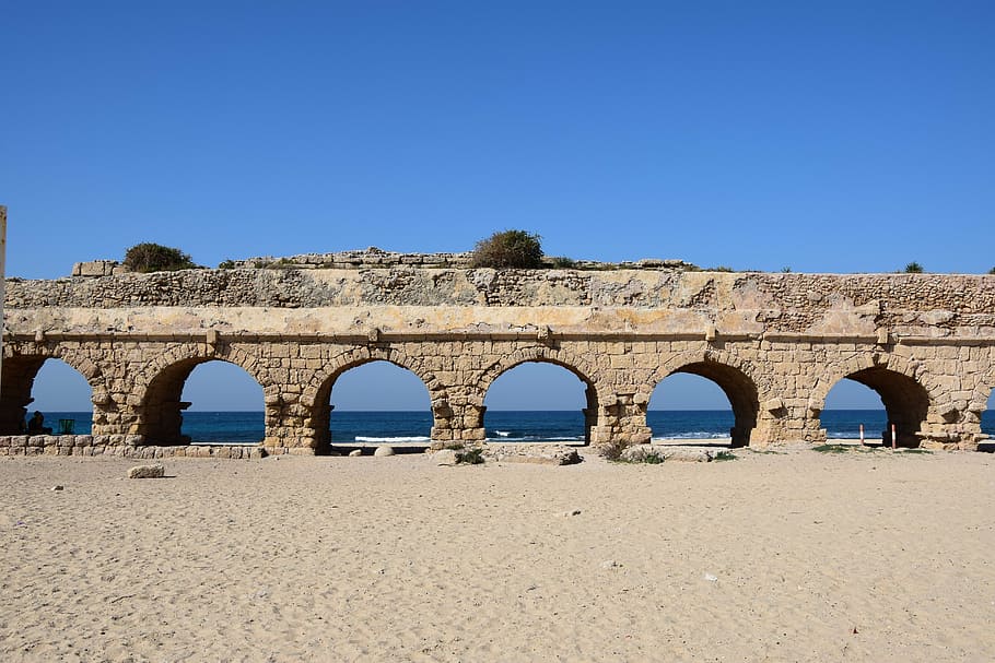 aqueduct, beach, sea, blue, holidays, summer, sand, weather HD wallpaper