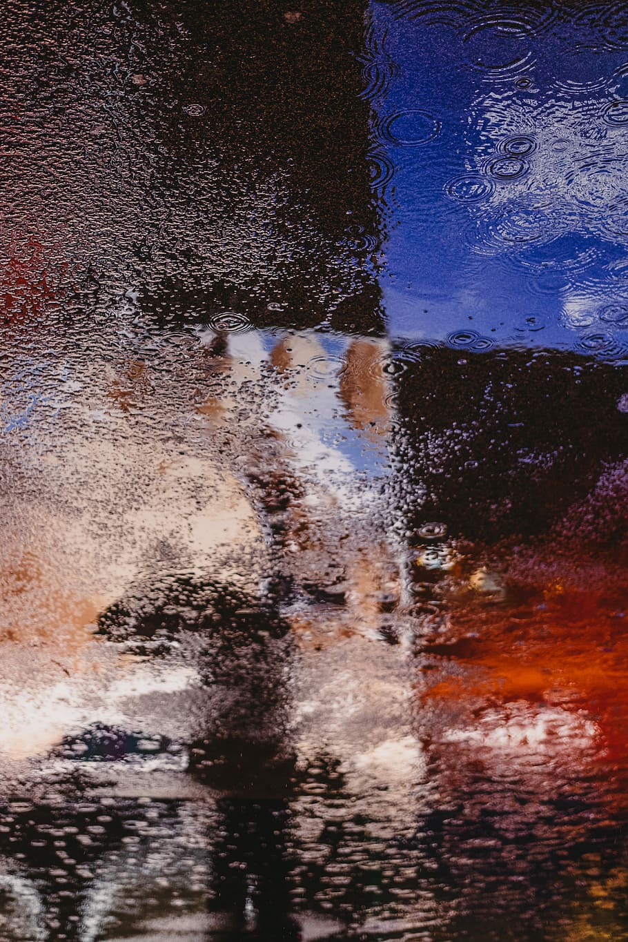 gray, red, and blue abstract painting, photography of wet pavement HD wallpaper