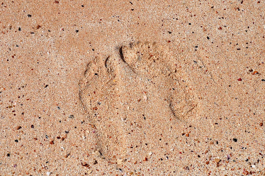 footprints, sand, beach, barefoot, land, no people, backgrounds HD wallpaper
