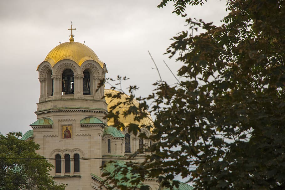 cathedral, alexander, sofia, city, bulgaria, clouds, tree, the roof of the HD wallpaper