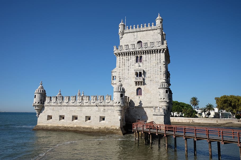 lisbon, lisboa, tower, architecture, water, built structure HD wallpaper