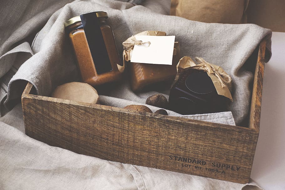 brown wooden box, Eco Food Scene by Artcoast Design Std., jar HD wallpaper