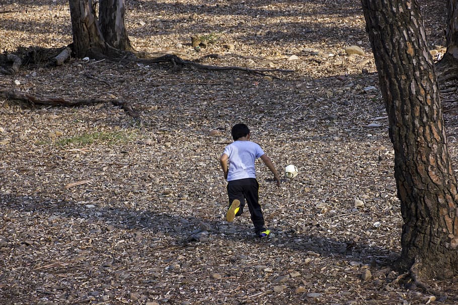 child, playing, ball, real people, full length, rear view, one person HD wallpaper