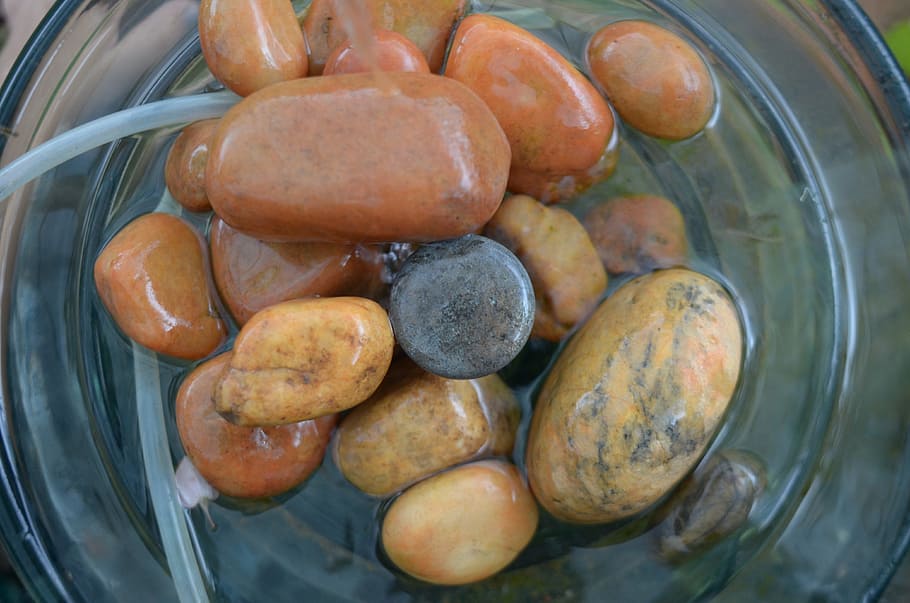 stones, source, water, glass, water cooler, nature, food and drink