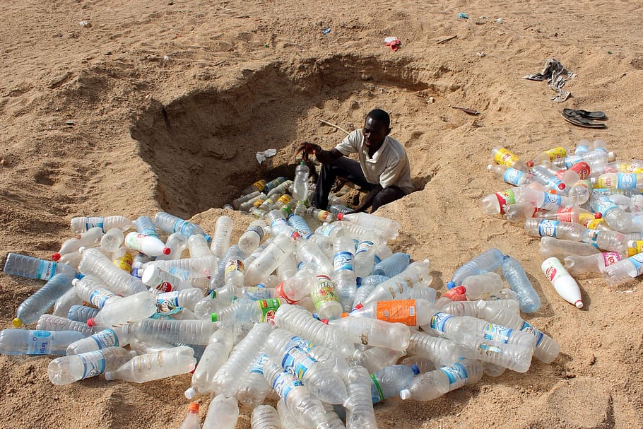 climate change, recycling, plastic waste, high angle view, men HD wallpaper